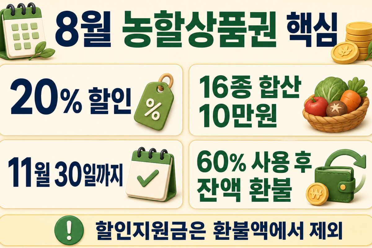 2026년 8월 농할상품권 20% 할인 구매한도 유효기간 환불 기준 인포그래픽