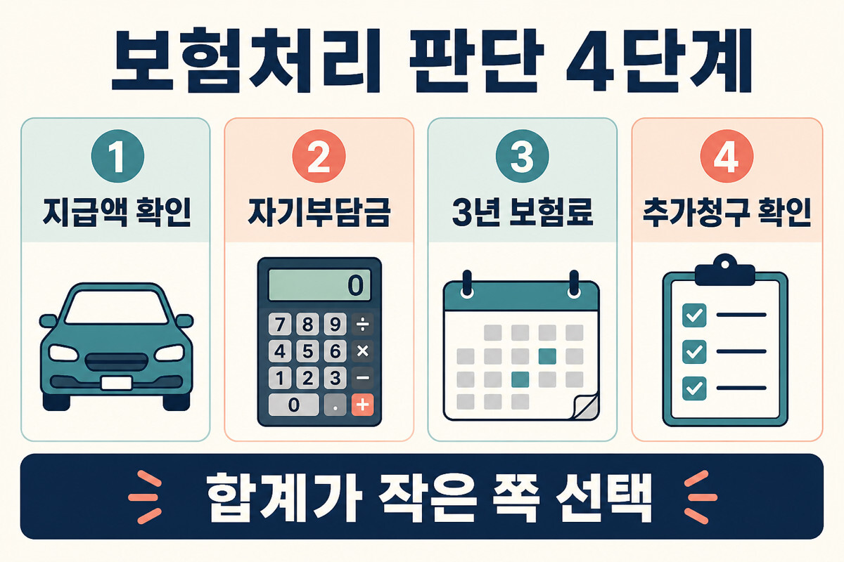 자동차 사고 보험처리와 자비처리 비교 4단계 인포그래픽