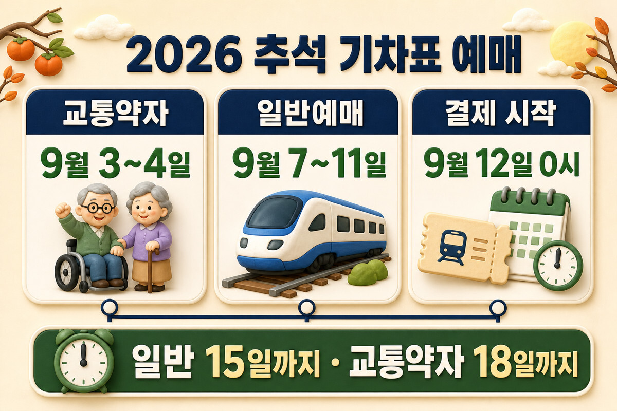 2026 추석 기차표 교통약자 일반예매와 결제 시작 날짜 인포그래픽