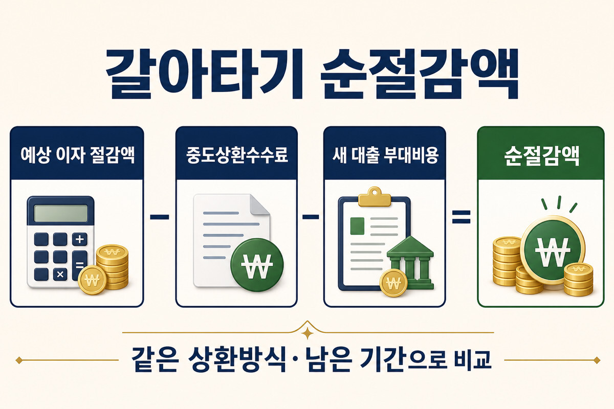 신용대출 갈아타기 이자 절감액 중도상환수수료 총비용 계산 공식 인포그래픽