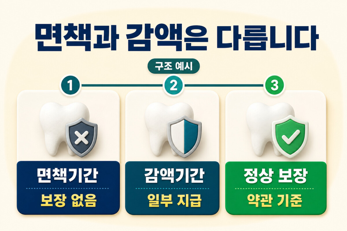 치아보험 면책기간과 감액기간 보장개시일 타임라인 이미지