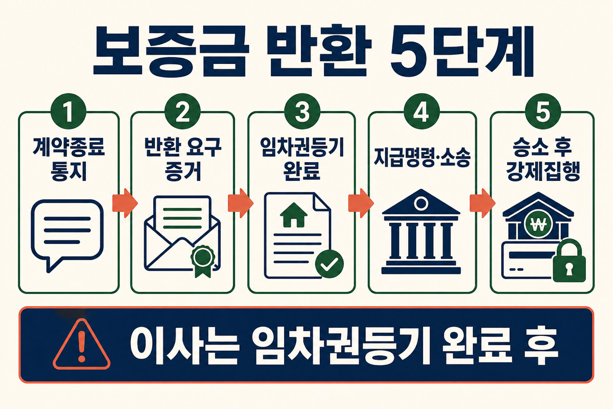 보증금 반환 계약종료부터 강제집행까지 5단계 인포그래픽