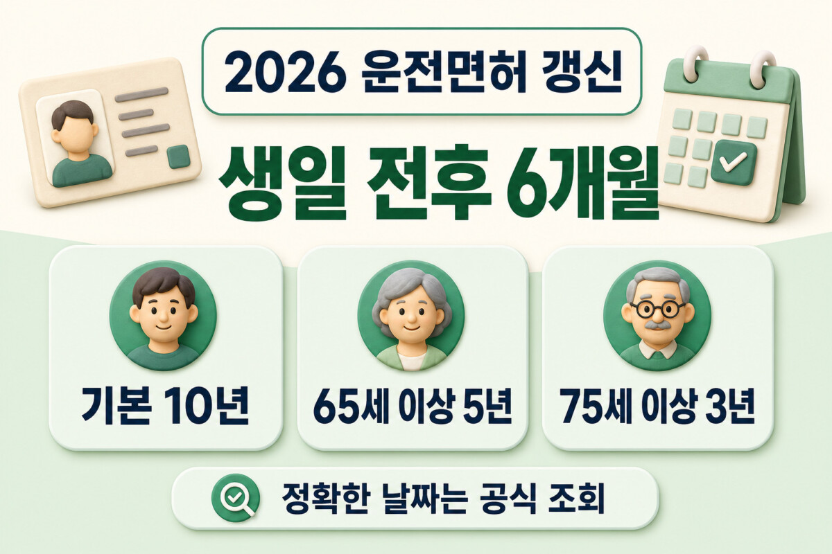 2026 운전면허 갱신기간 생일 전후 6개월과 연령별 주기 인포그래픽