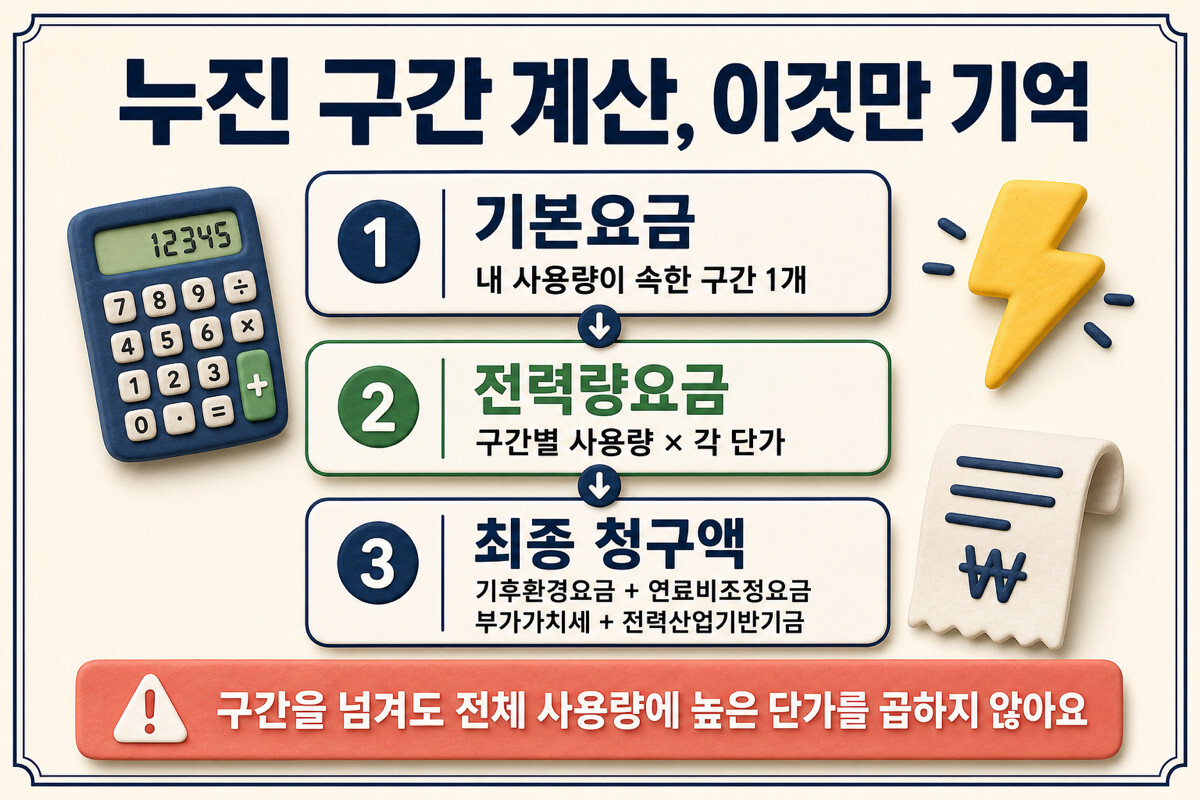 기본요금 전력량요금 기후환경요금 연료비조정요금 부가가치세 전력산업기반기금 계산 흐름 인포그래픽
