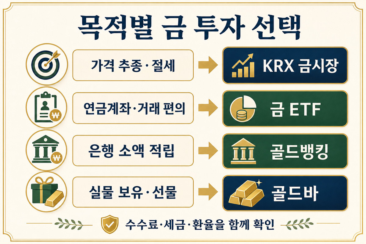 절세 소액 연금계좌 실물 보유 목적별 금 투자 방법 선택 인포그래픽
