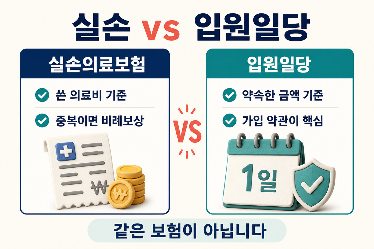 실손의료보험과 입원일당의 지급 방식 비교