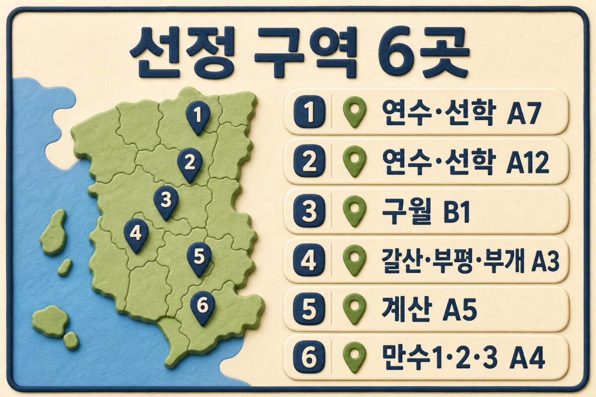 인천 선도지구 연수 선학 구월 부평 계산 만수 선정 구역 인포그래픽