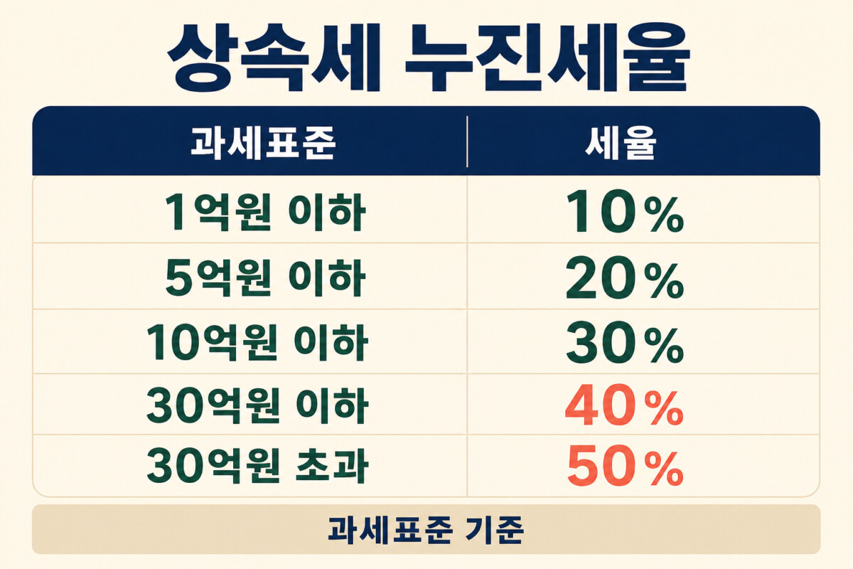 상속세 과세표준별 10 20 30 40 50퍼센트 누진세율 인포그래픽