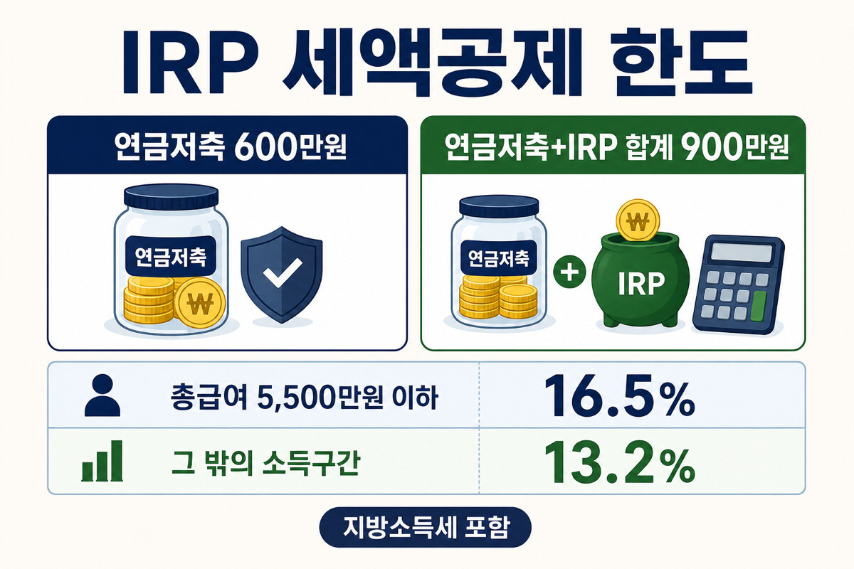 IRP 세액공제 연금저축 600만원 합산 900만원 공제율 인포그래픽