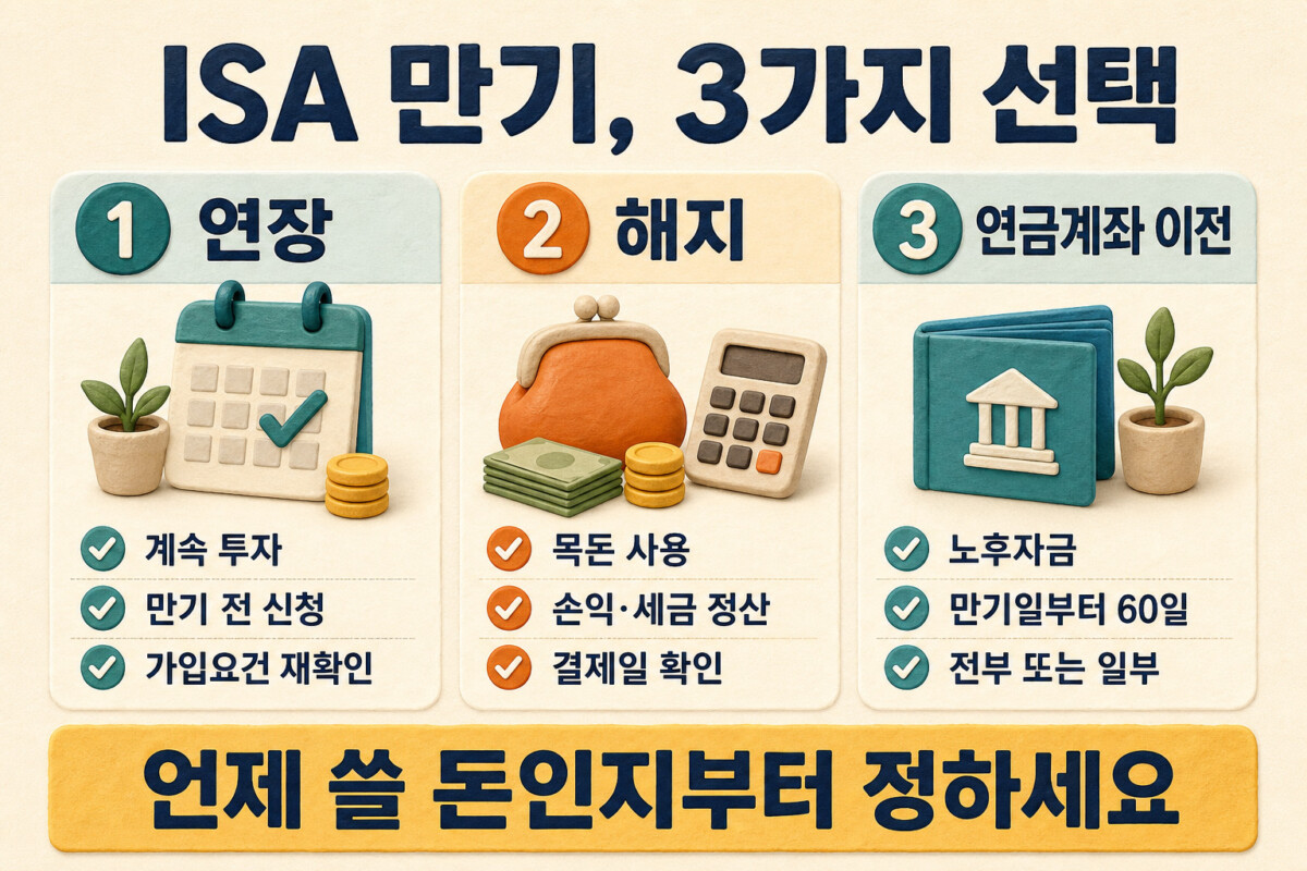 ISA 만기 연장 해지 연금계좌 이전 3가지 선택 인포그래픽