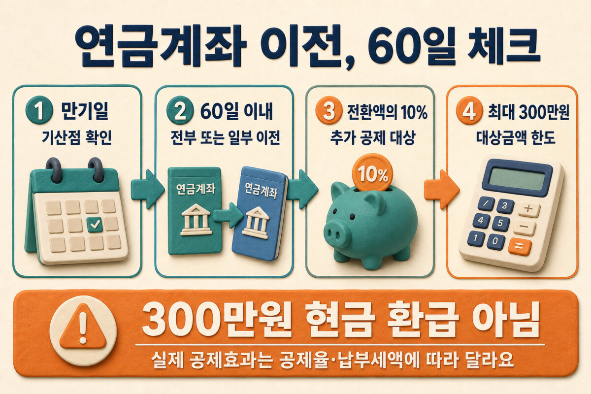 ISA 만기자금 연금계좌 이전 60일과 300만원 한도 인포그래픽