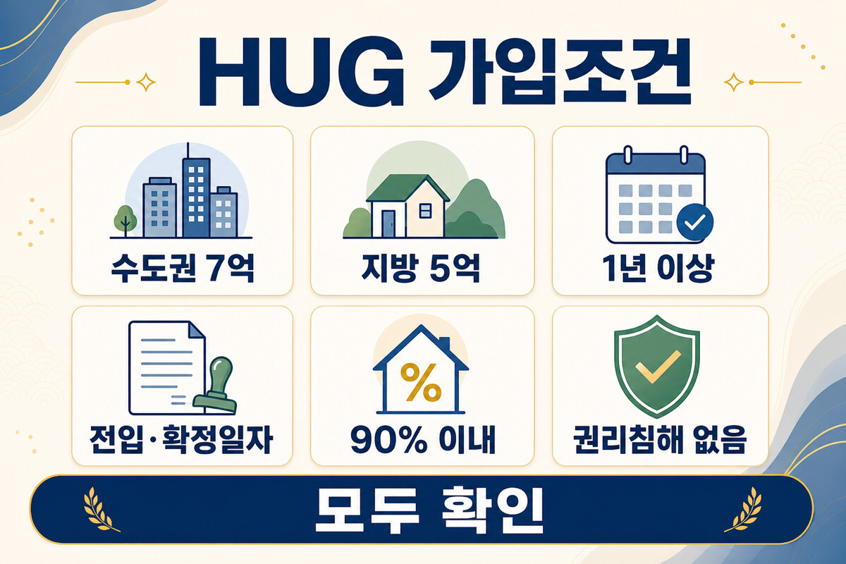 HUG 전세보증보험 가입조건 6가지 체크리스트 인포그래픽