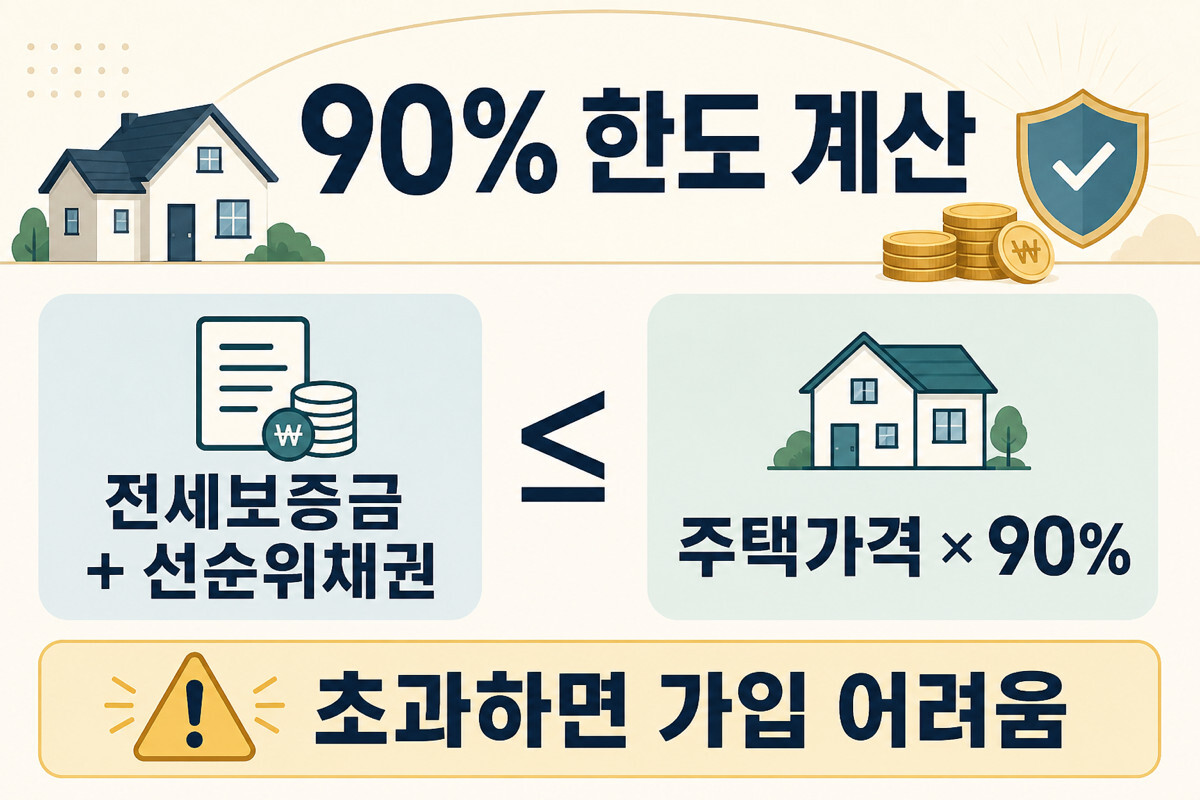 전세보증보험 주택가격 90% 한도와 선순위채권 계산 인포그래픽