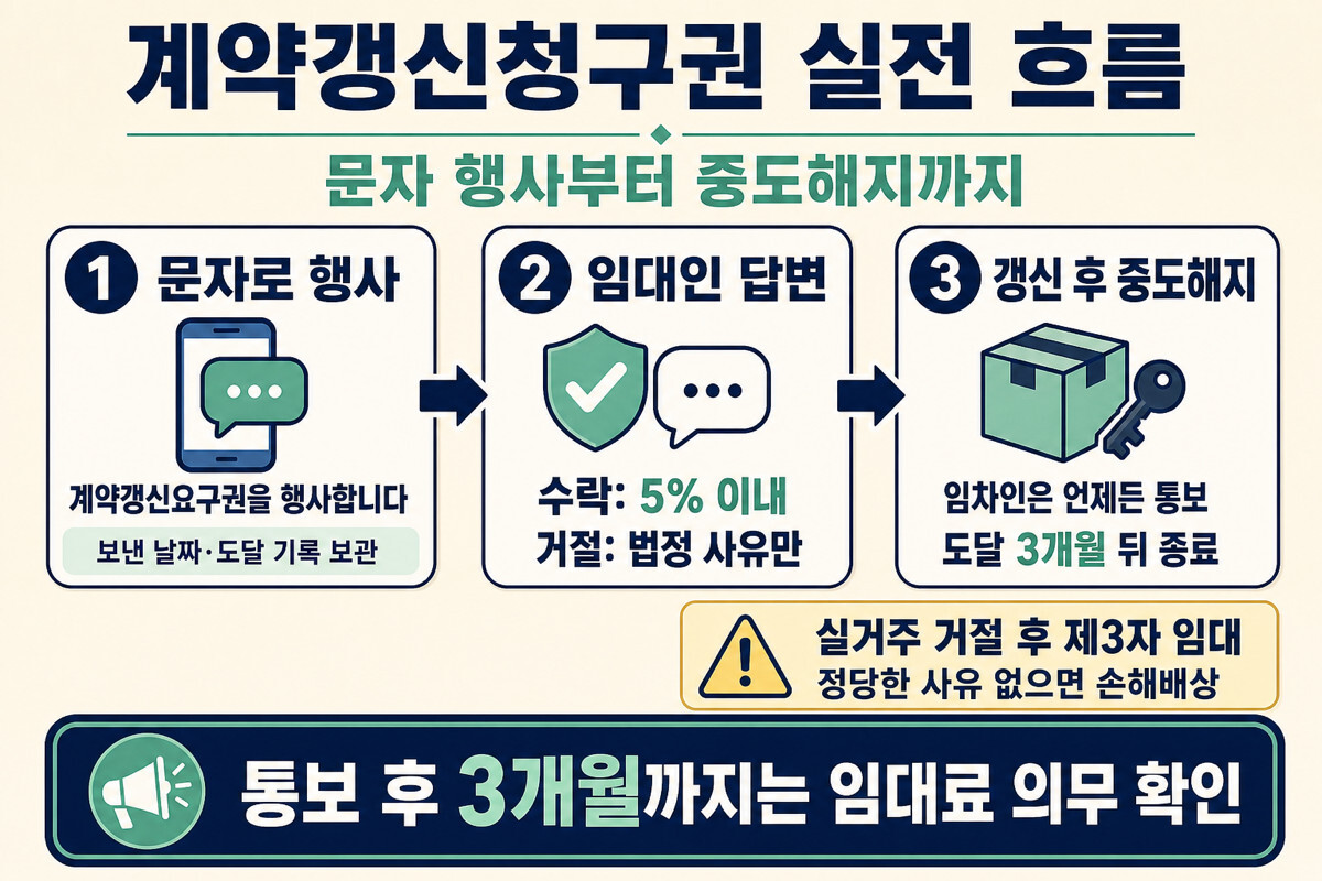 계약갱신청구권 문자 행사 임대인 답변 중도해지 실거주 거절 대응 인포그래픽