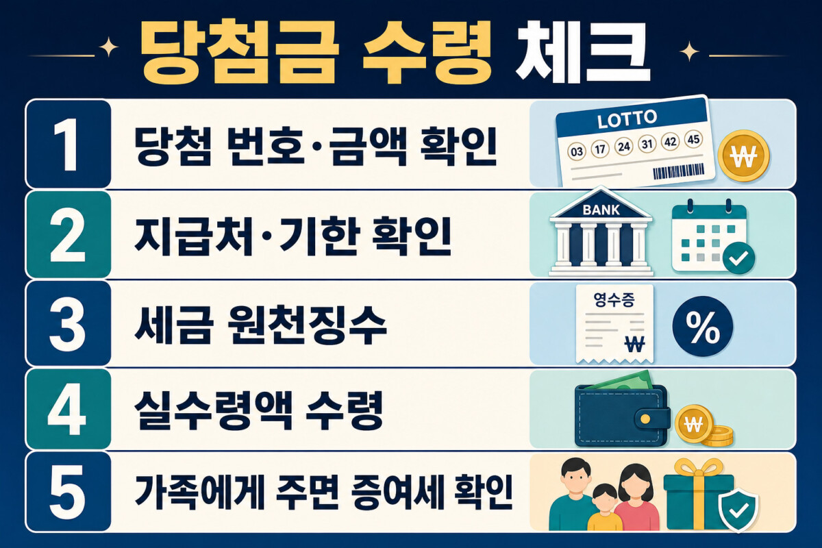 로또 당첨금 확인 지급처 세금 원천징수 실수령액 증여세 체크 인포그래픽