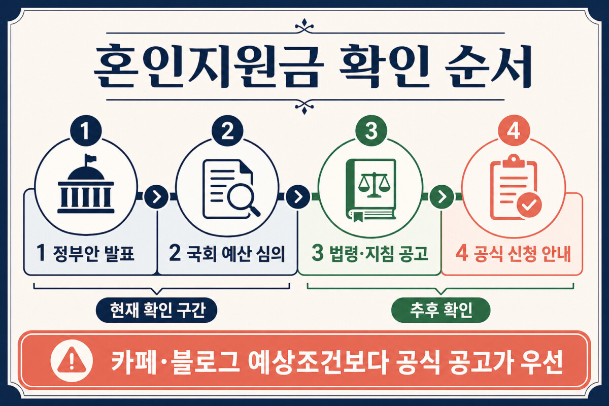 혼인지원금 정부안 발표 국회 예산 심의 법령 지침 공고 공식 신청 안내 확인 순서 인포그래픽