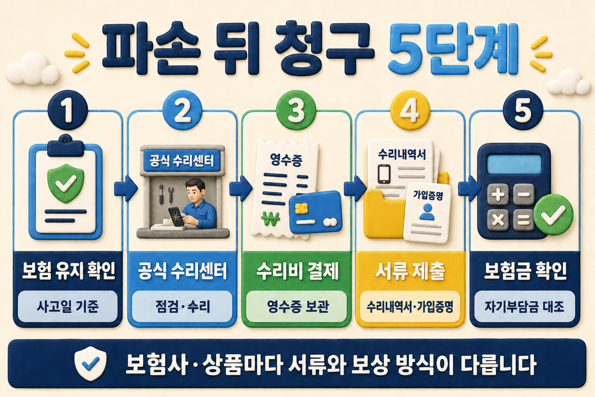휴대폰 파손 보험금 청구 5단계 인포그래픽