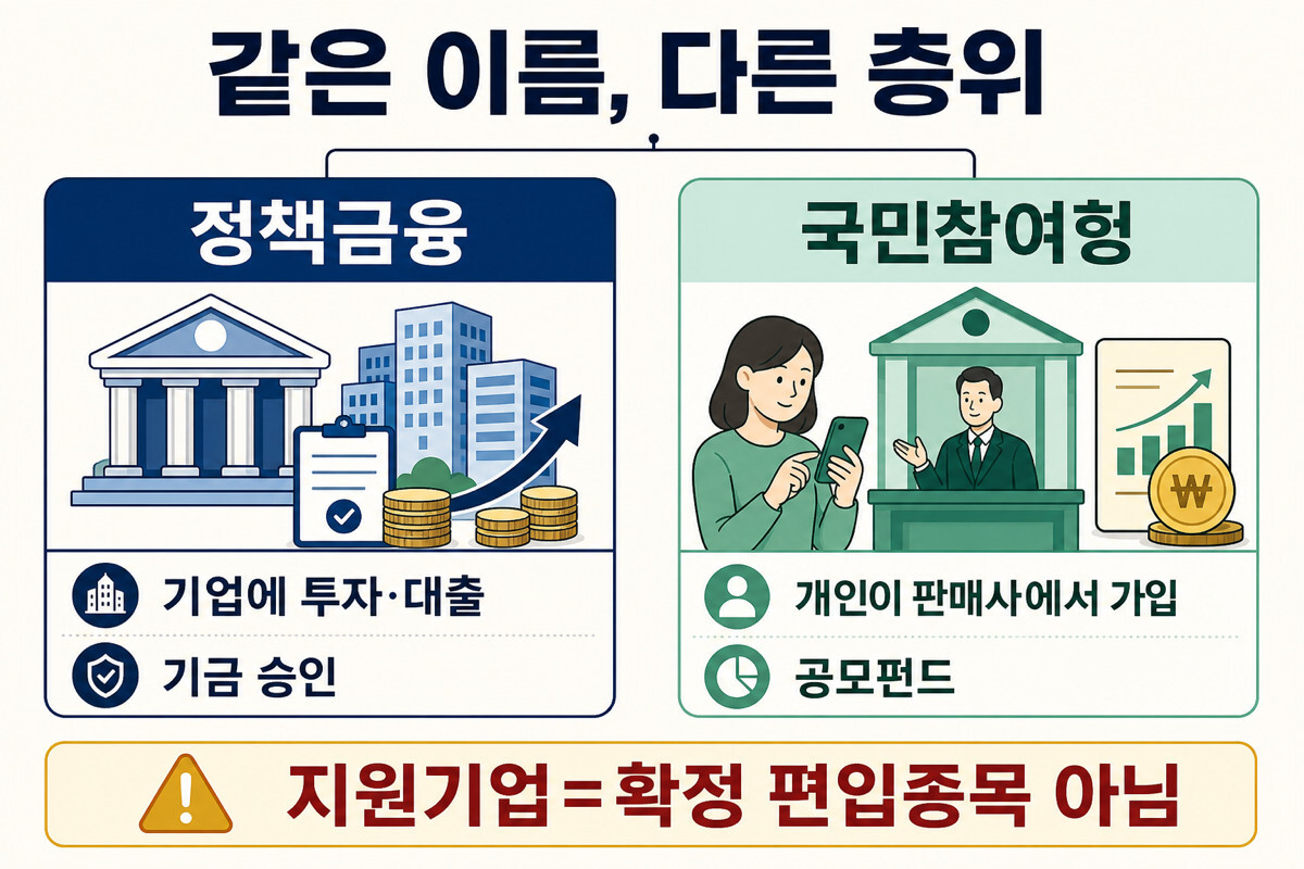 산업 지원 정책금융 국민성장펀드와 개인 가입 국민참여형 펀드 차이 인포그래픽