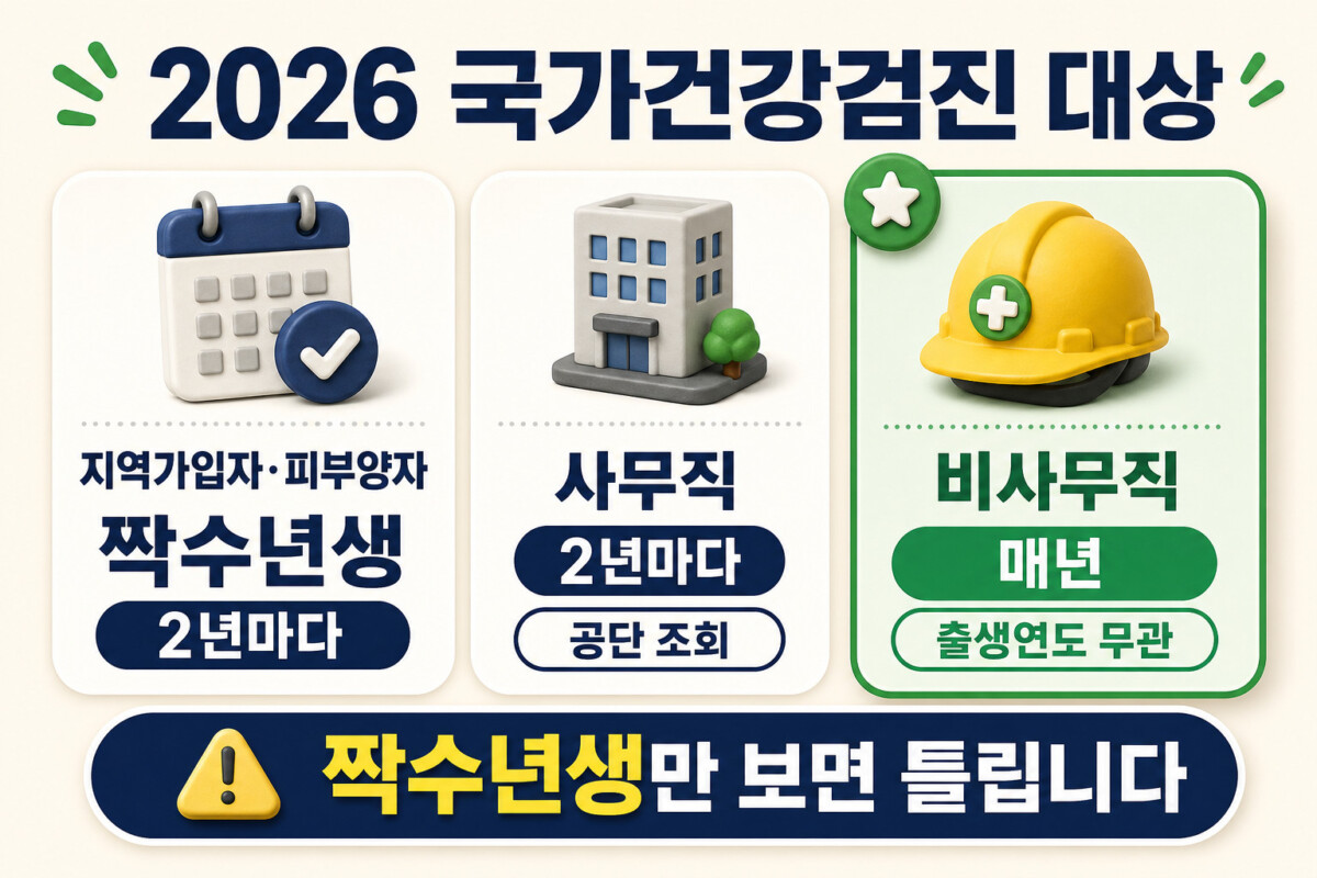 2026 국가건강검진 지역가입자 피부양자 사무직 비사무직 대상 주기 인포그래픽