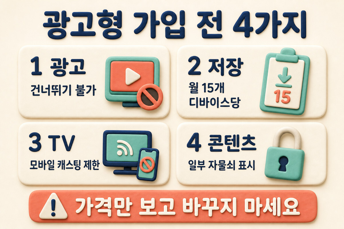 넷플릭스 광고형 가입 전 광고 저장 TV 캐스팅 콘텐츠 제한 체크 인포그래픽