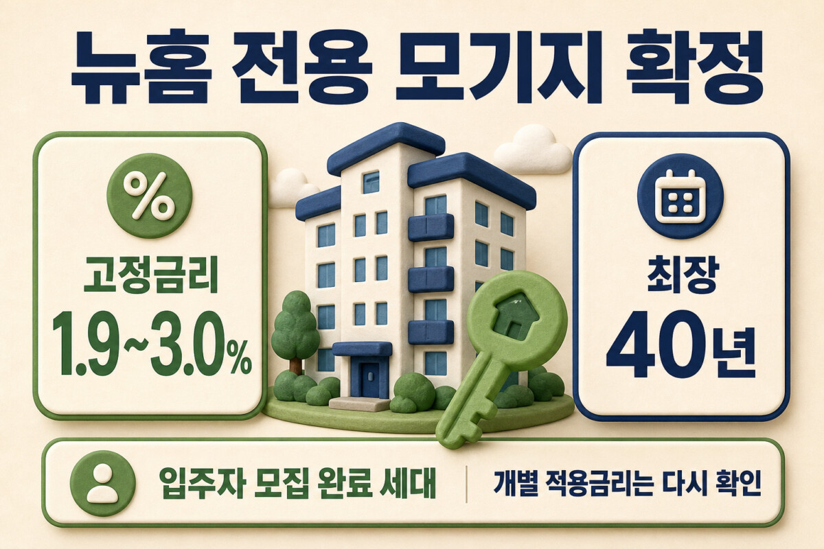 뉴홈 전용 모기지 고정금리 1.9~3.0% 최장 40년 핵심 인포그래픽