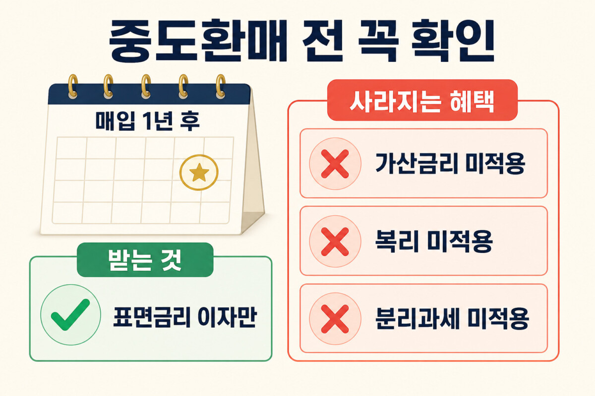 개인투자용 국채 중도환매 시 가산금리 복리 분리과세 미적용 인포그래픽