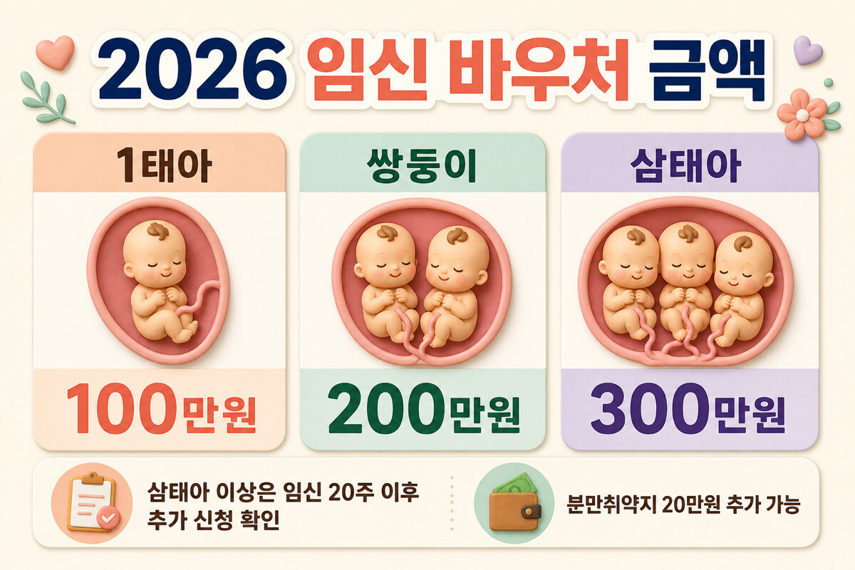 임신 바우처 1태아 100만원 쌍둥이 200만원 삼태아 300만원 비교 인포그래픽
