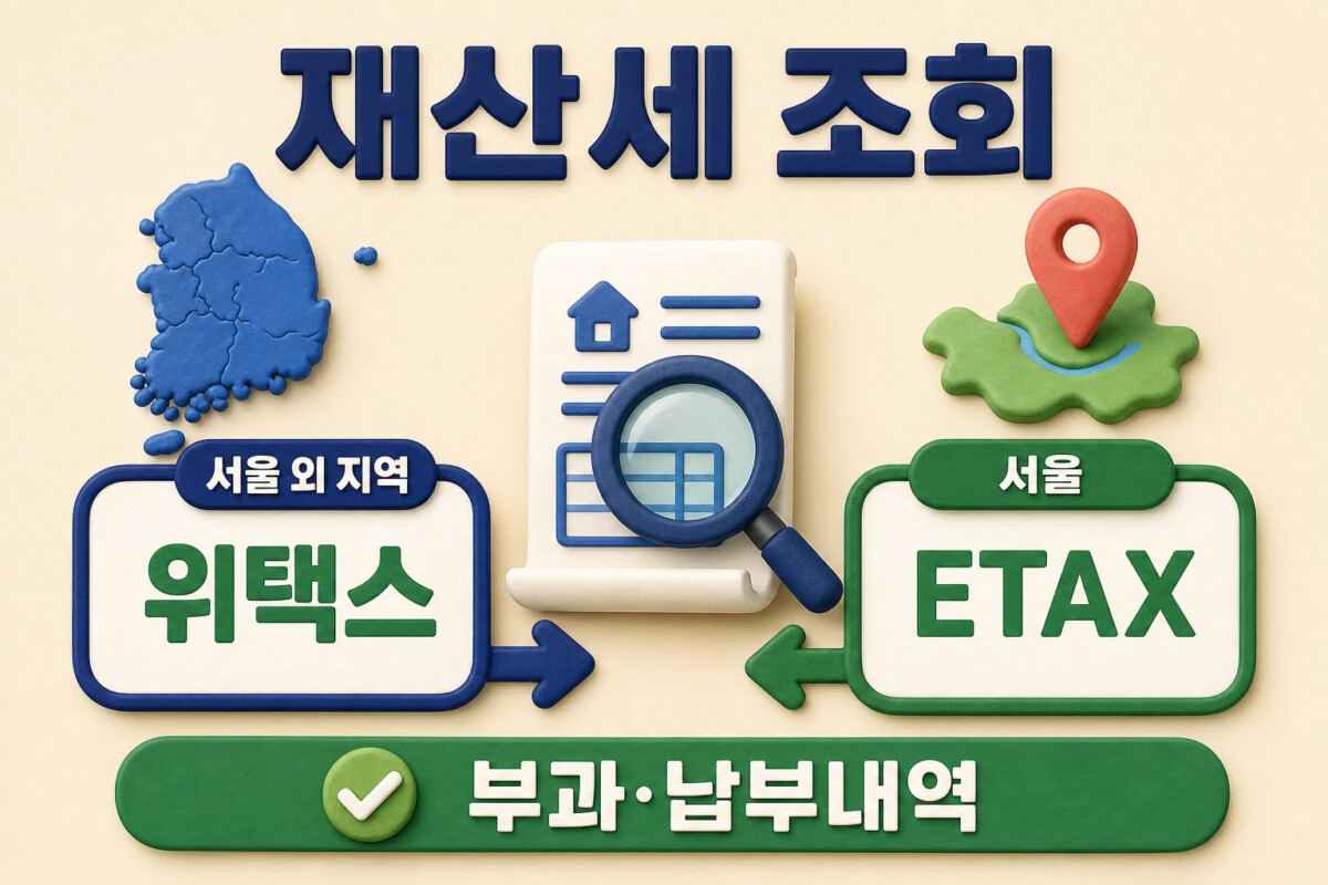 서울 외 지역 위택스와 서울 ETAX 재산세 조회 경로 인포그래픽