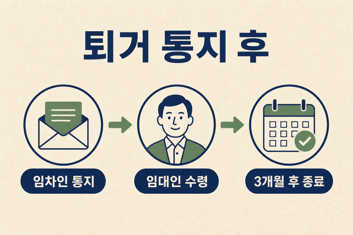 월세 묵시적 갱신 퇴거 통지 후 3개월 흐름 인포그래픽
