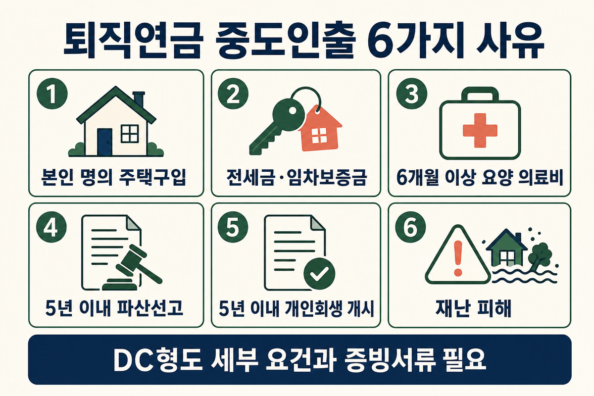 퇴직연금 중도인출 가능한 6가지 법정 사유 인포그래픽