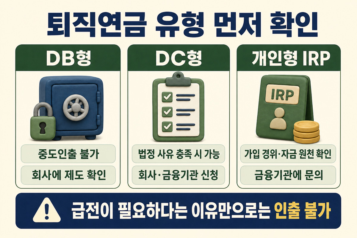 퇴직연금 DB형 DC형 중도인출 가능 여부 비교 인포그래픽