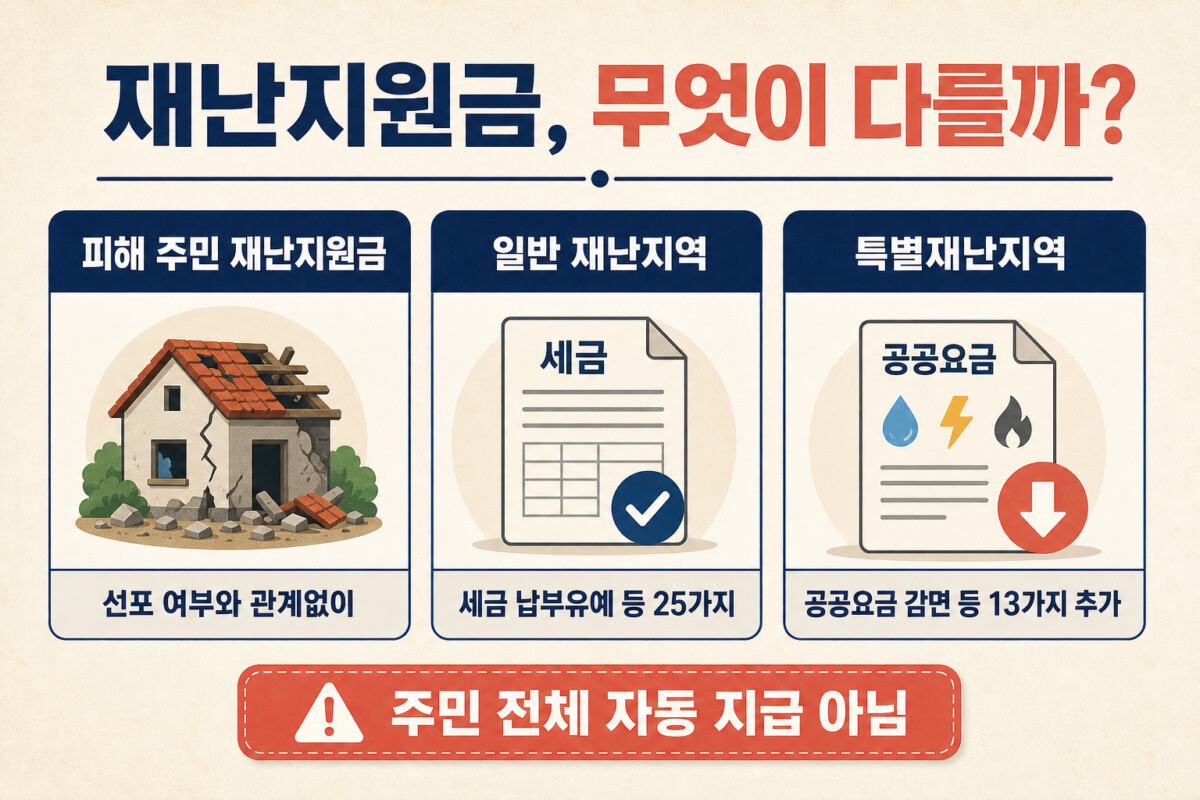 재난지원금 일반 재난지역 특별재난지역 지원 차이 인포그래픽