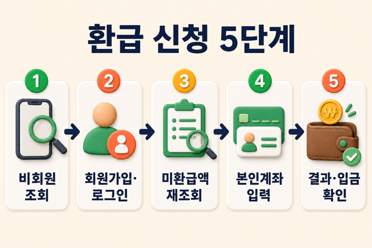 통신비 환급금 비회원 조회 로그인 재조회 본인계좌 신청 결과 확인의 다섯 단계 절차