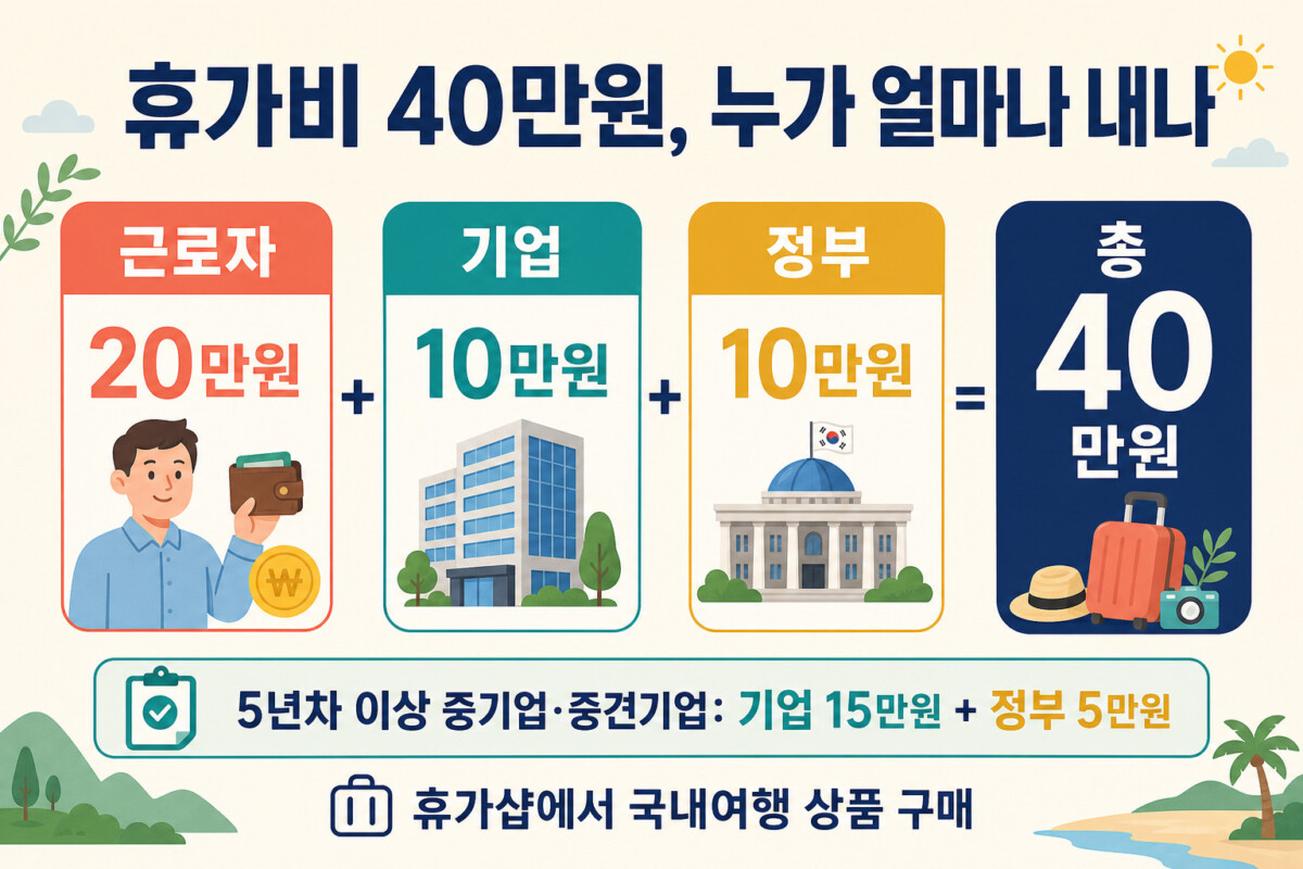 근로자 휴가지원사업 근로자 기업 정부 40만원 분담 인포그래픽