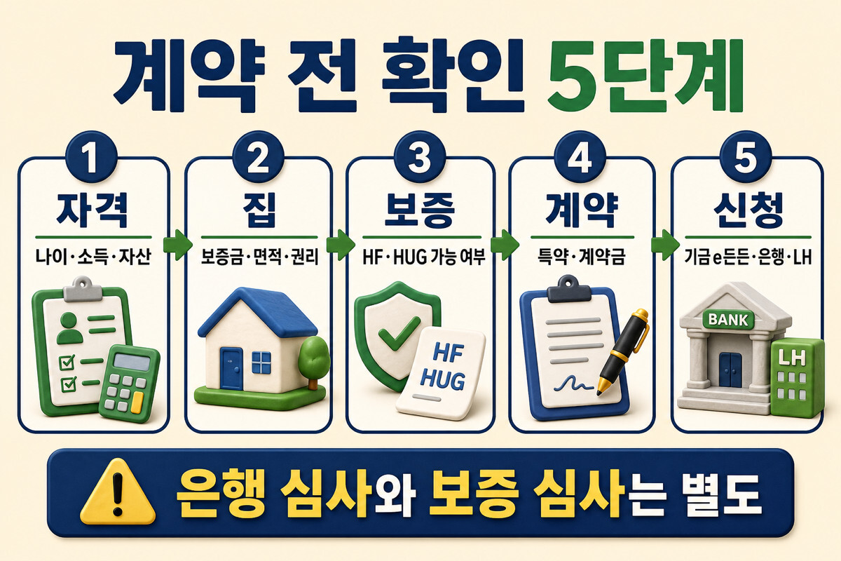 청년 전세계약 전 자격 주택 보증 계약 신청 5단계 인포그래픽