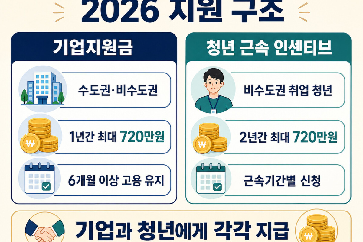 청년일자리도약장려금 수도권 비수도권 기업지원금 청년 근속 인센티브 비교 인포그래픽