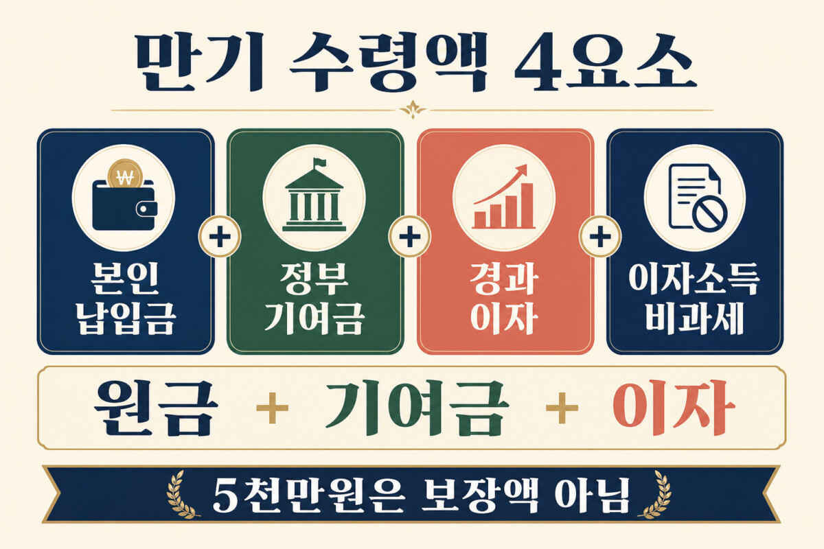 청년도약계좌 만기 수령액 원금 정부기여금 경과이자 비과세 계산 인포그래픽