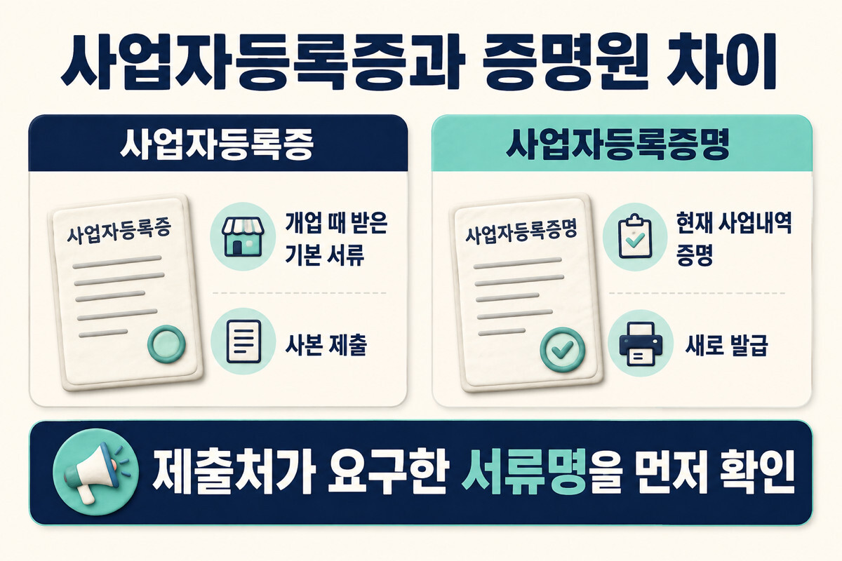 사업자등록증 사본과 현재 사업내역을 증명하는 사업자등록증명의 차이