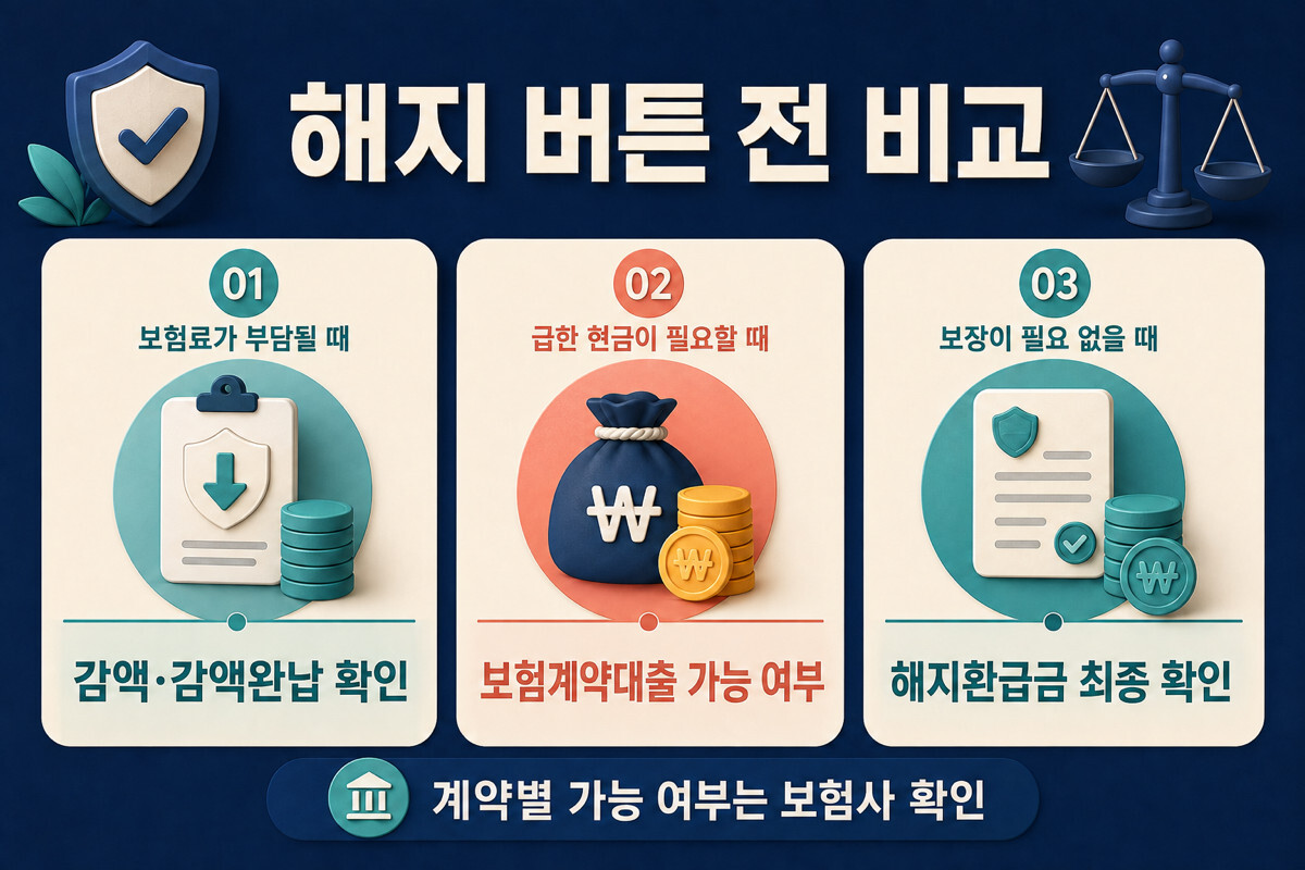 보험 해지 전 감액 감액완납 계약대출 해지환급금 확인 대안 비교 인포그래픽