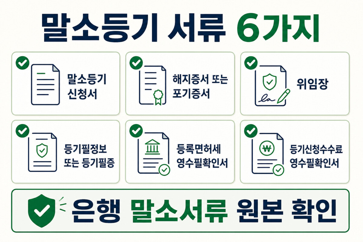 근저당권 말소 서류 신청서 해지증서 위임장 등기필정보 영수필확인서 체크리스트 인포그래픽