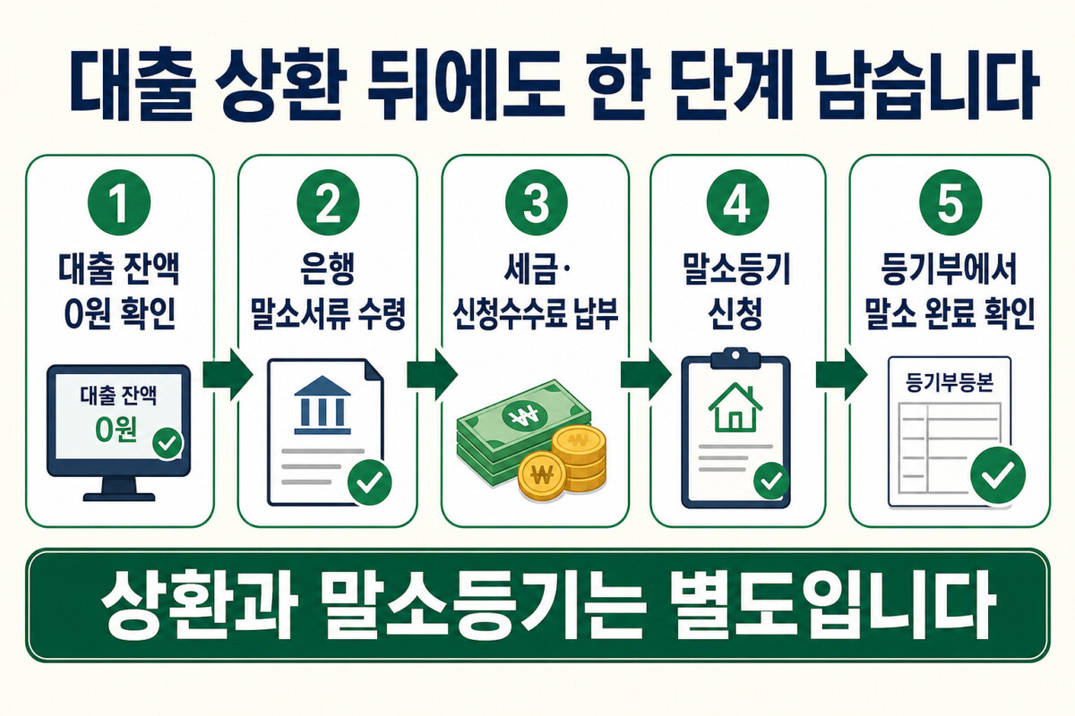 주택담보대출 상환과 근저당권 말소등기 차이 흐름 인포그래픽