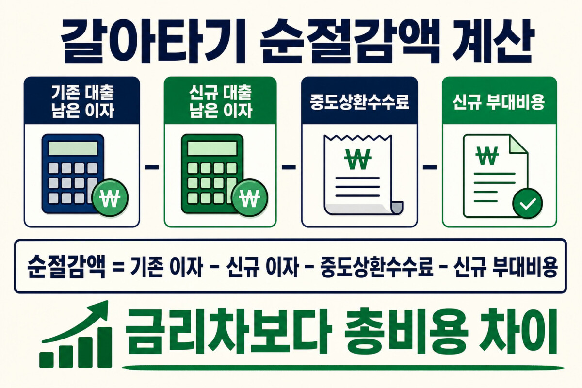 주택담보대출 갈아타기 기존 대출 신규 대출 총비용 순절감액 계산 인포그래픽