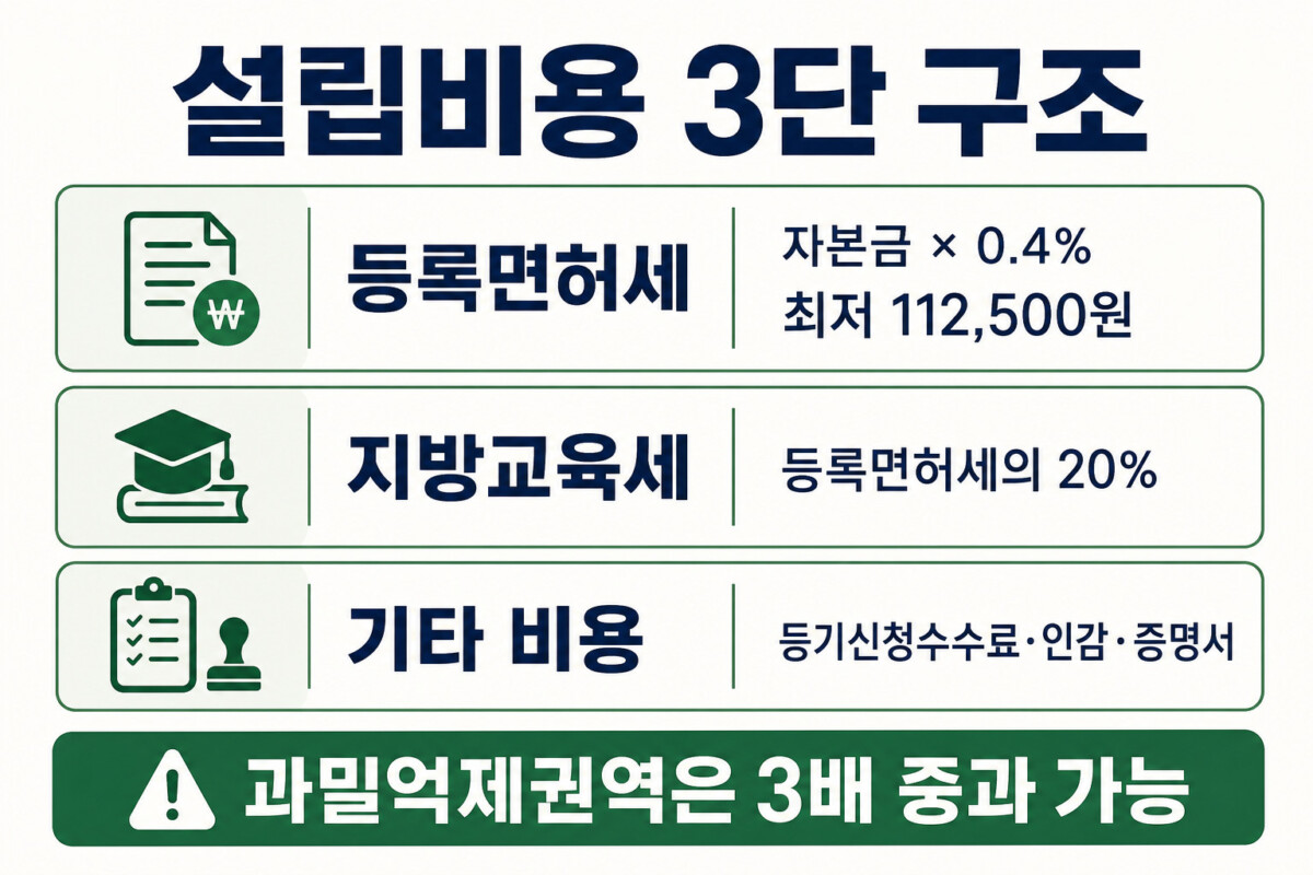 1인 법인 설립 등록면허세 지방교육세 기타비용 구조 인포그래픽