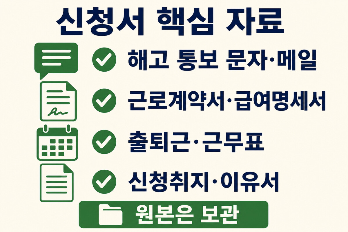 부당해고 구제신청서 이유서 해고 통보 근로계약서 출퇴근 기록 증거 인포그래픽